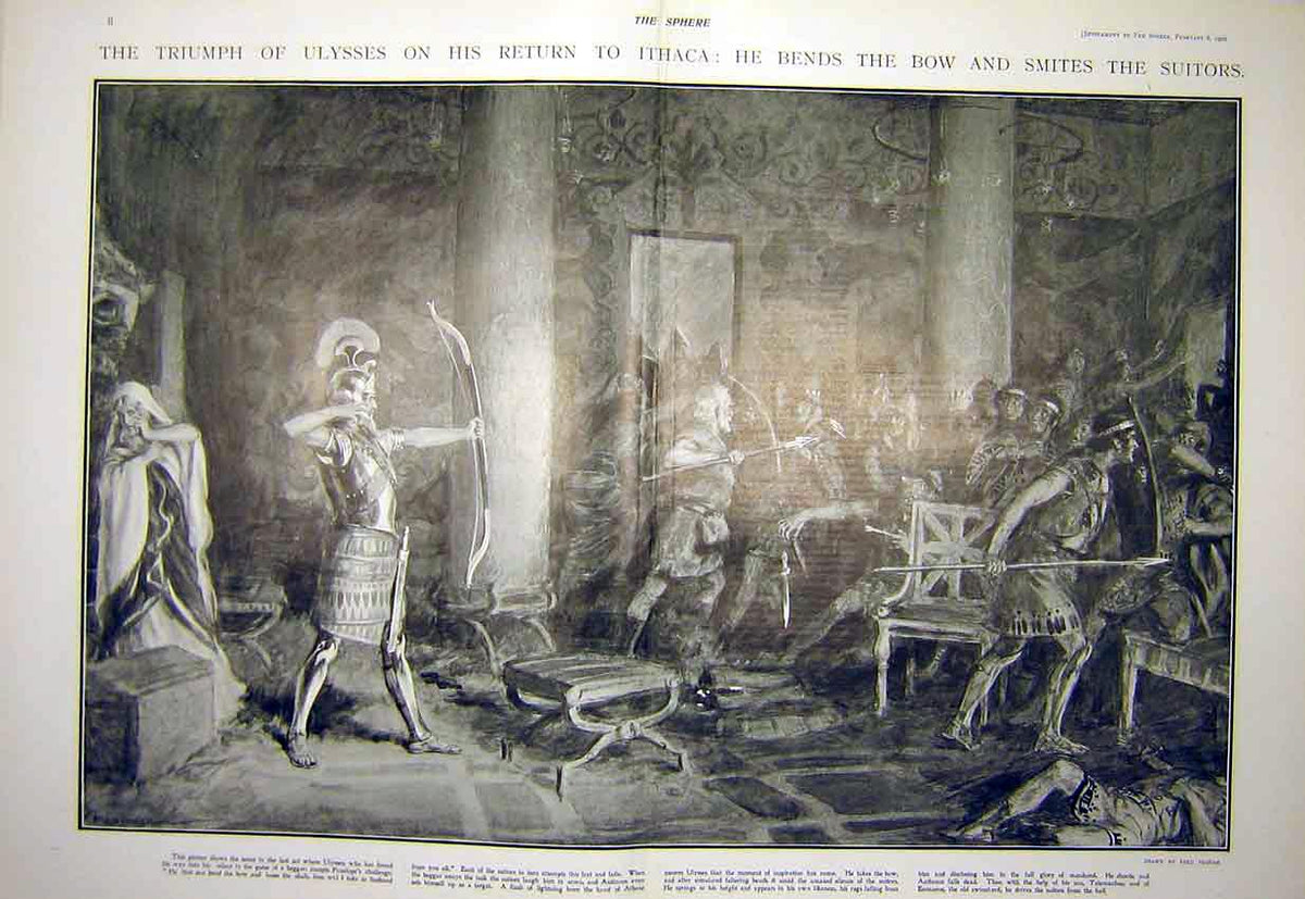 Original Old Antique Print Ulysses Ithaca Play Theatre Scene Pegram 1902 20th