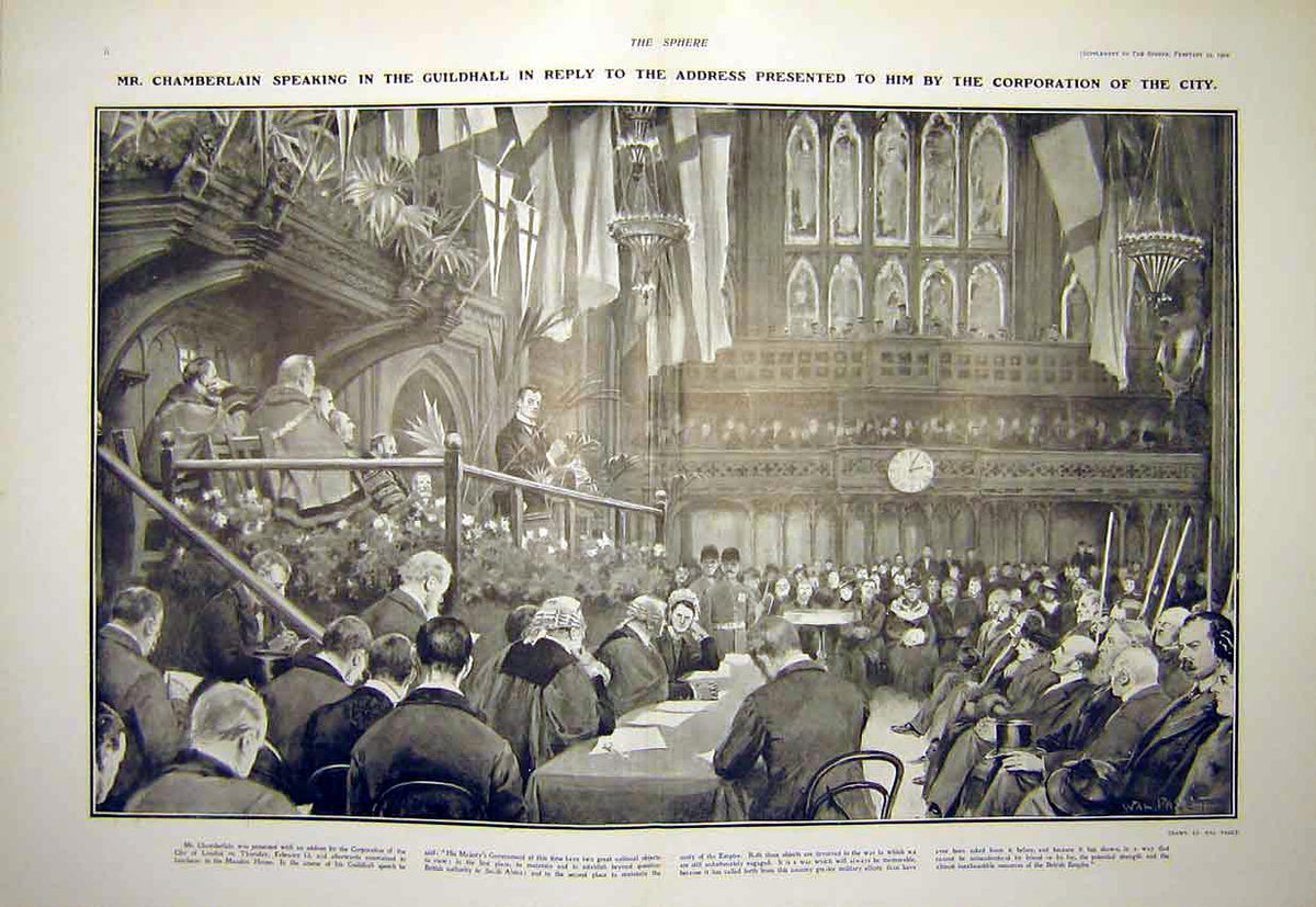 Original Old Antique Print Chamberlain Guildhall Corporation City London 1902