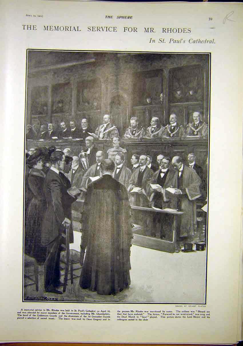 Old Antique Print Rhodes Memorial Service Italy Switzerland Frontier 1902 20th