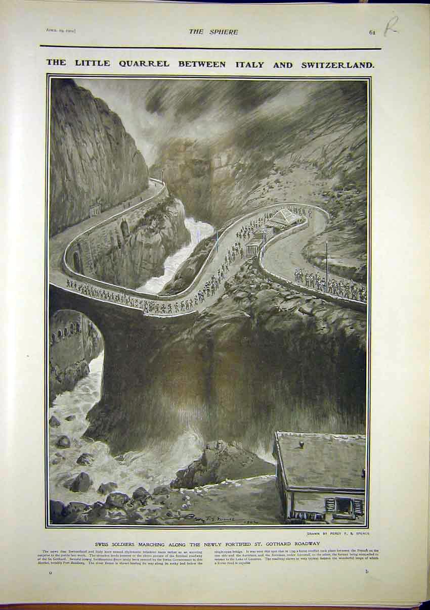 Old Antique Print Italy Switzerland Gothard Swiss Remount Africa War 1902 20th