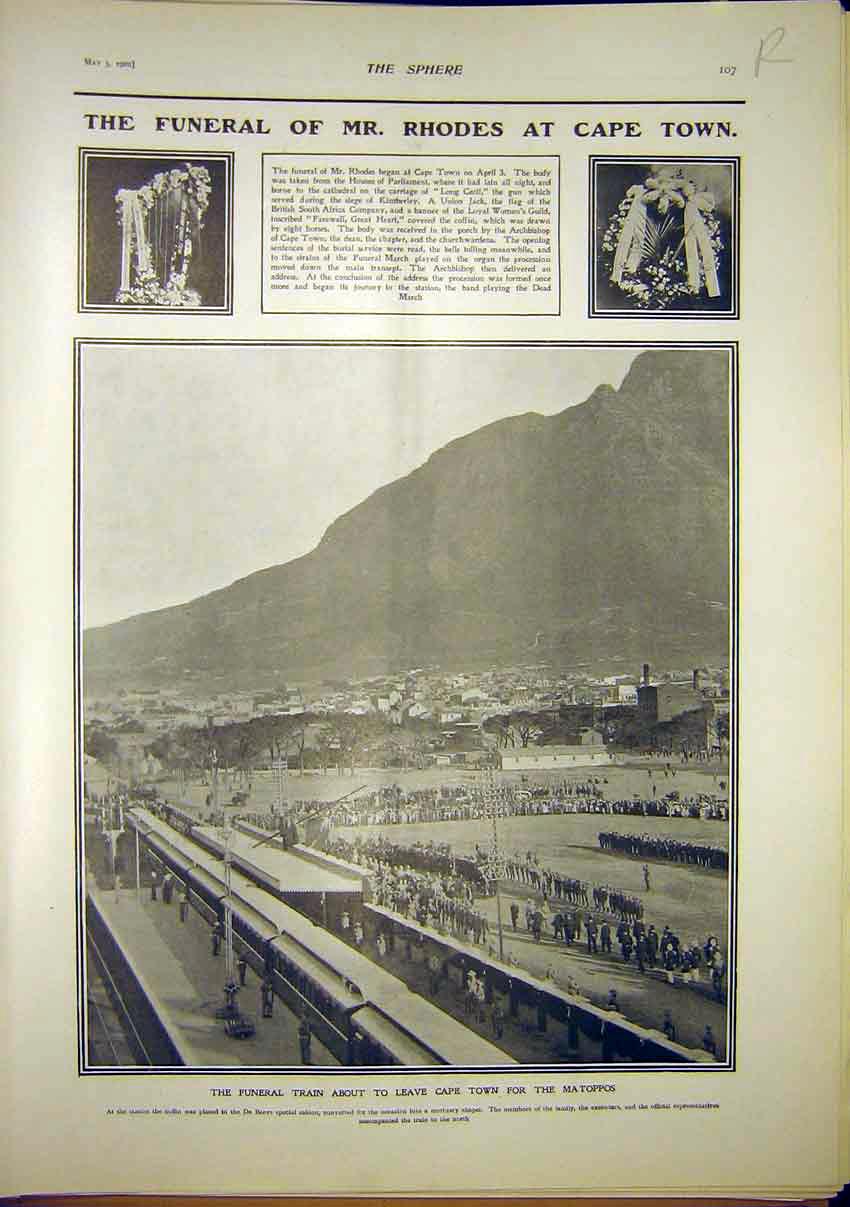 Original Old Antique Print Funeral Rhodes Africa Atlantic Shipping Morgan 1902