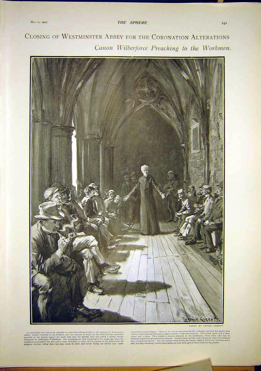 Old Antique Print Westiminster Abbey Coronation Alterations Building 1902 20th