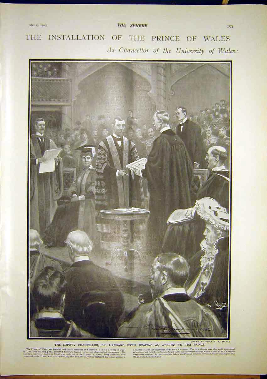 Original Old Antique Print Prince Wales Chancellor University Owen 1902 20th