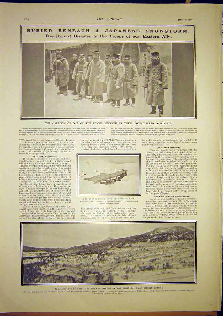 Original Old Antique Print Japanese Snowstorm Troops Aomori 1902 20th Century