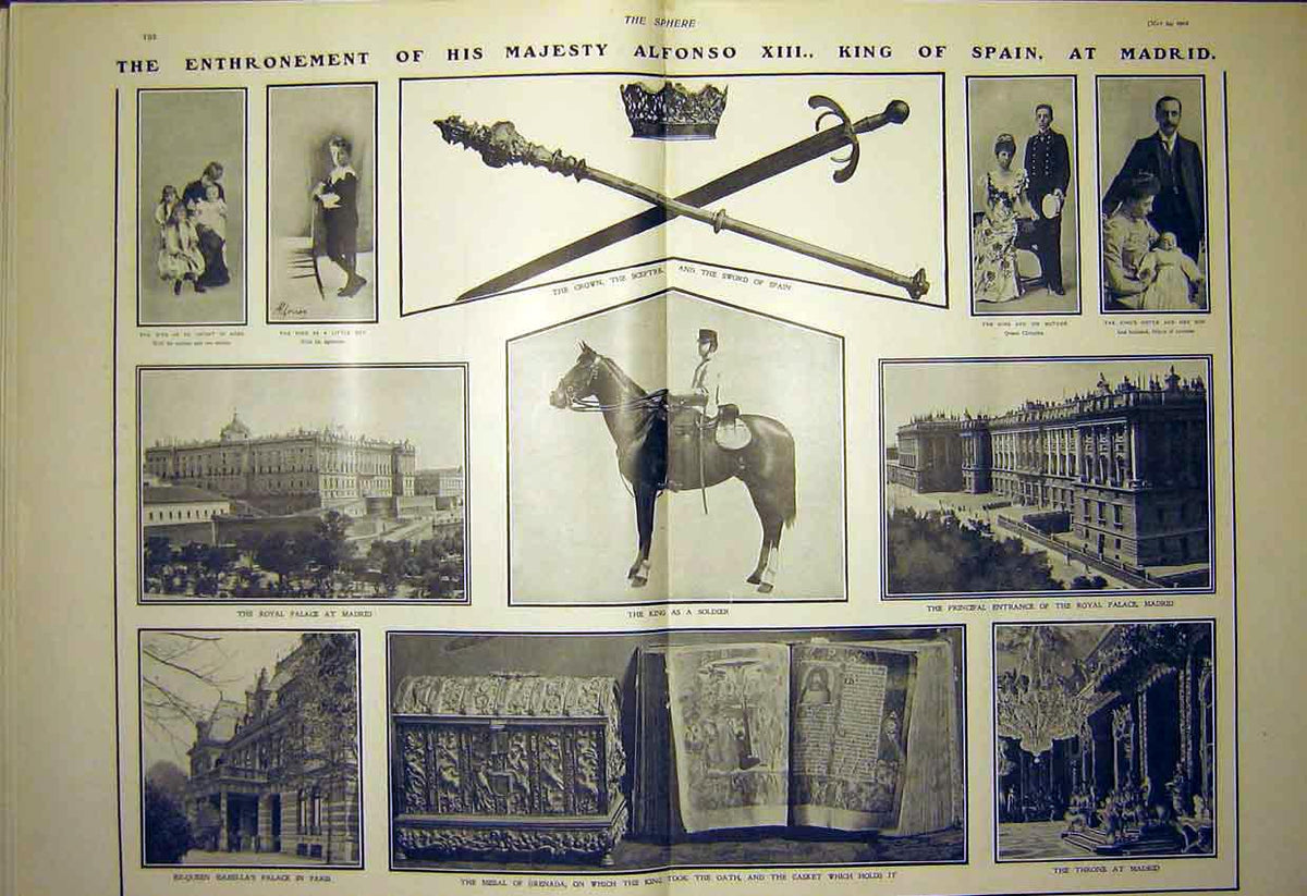 Original Old Antique Print King Alphonso Spain Madrid Missal Enthronement 1902