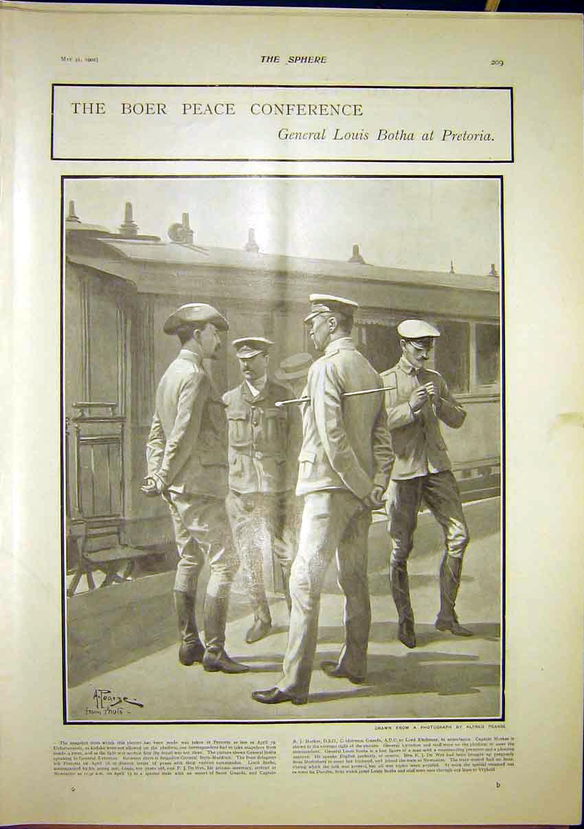 Original Old Antique Print Boer Peace Conference Botha Pretoria Africa 1902 20th