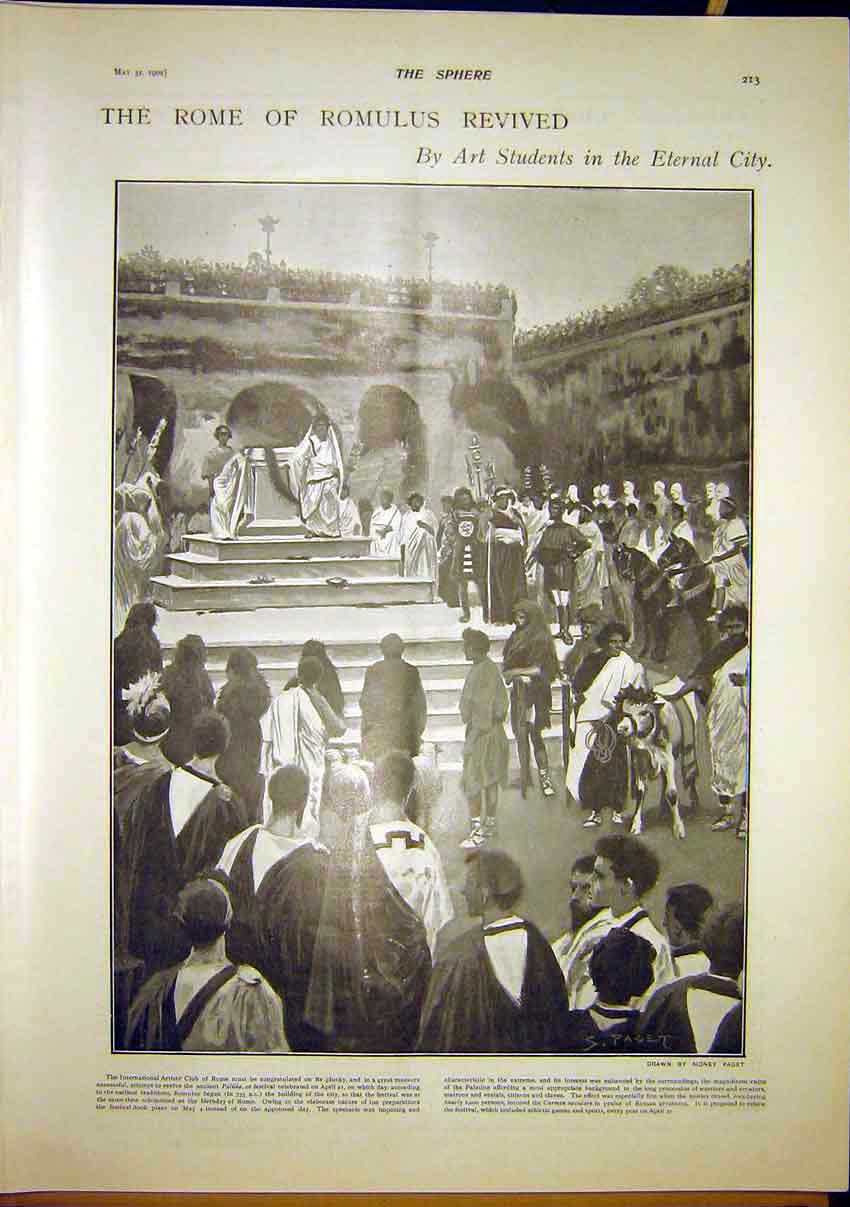 Original Old Antique Print Rome Romulus Art Students Artists Club Italy 1902