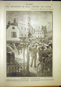 Original Old Antique Print Millenary King Edward Kingston-On-Thames 1902 20th