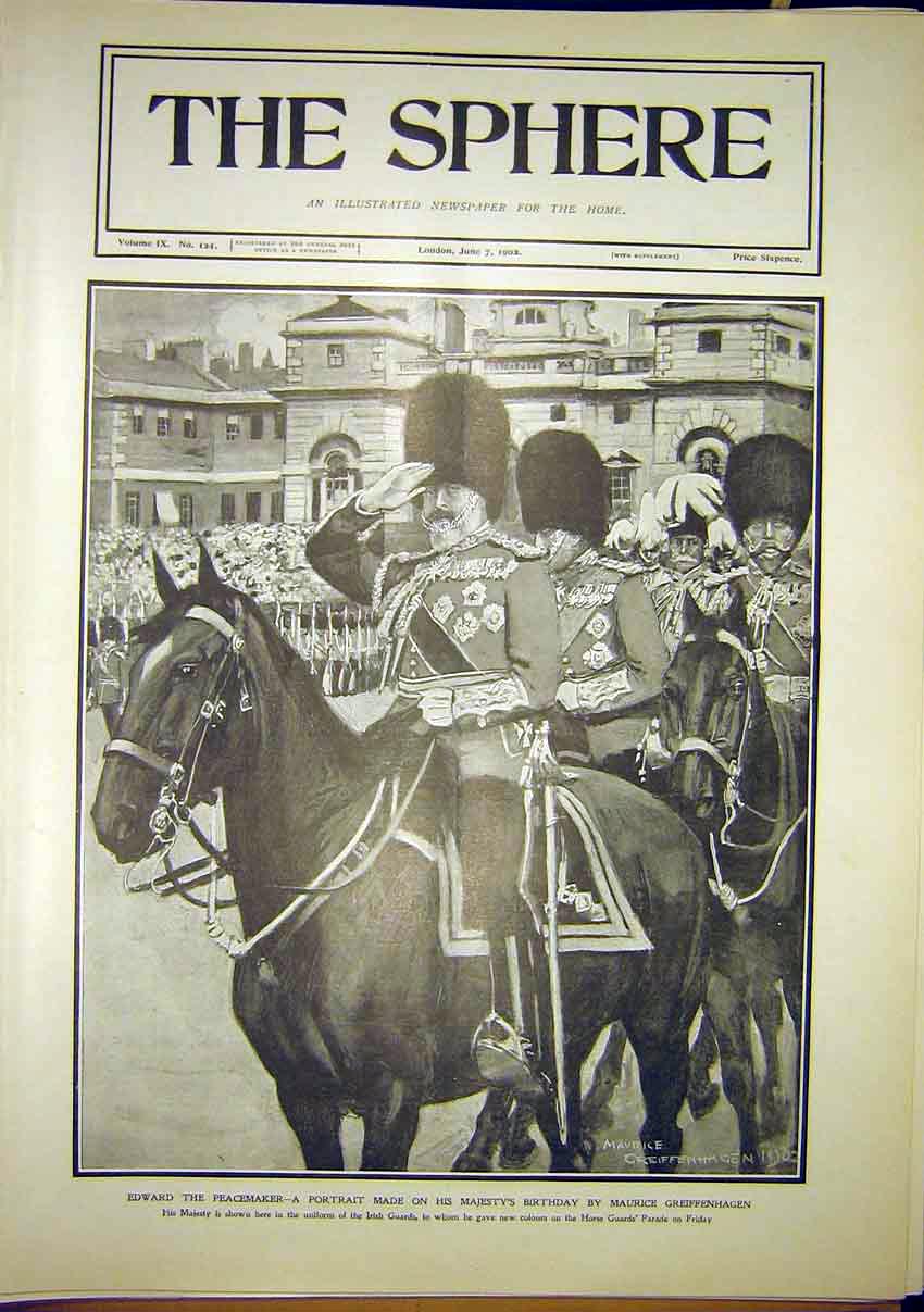 Original Old Antique Print King Edward Portrait Greiffenhagen Peacemaker 1902