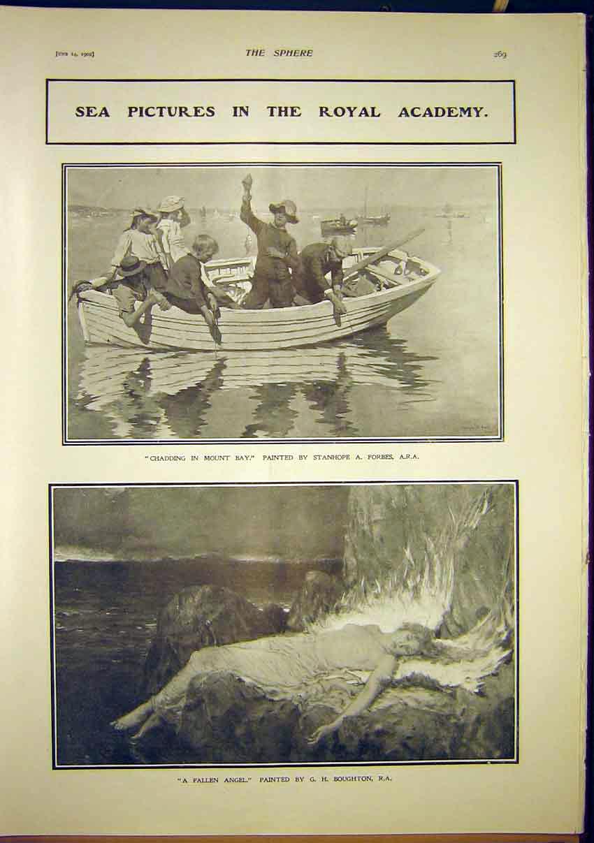 Old Antique Print Fine Art 1902 Mount Bay Chadding Forbes Angel Boughton 20th