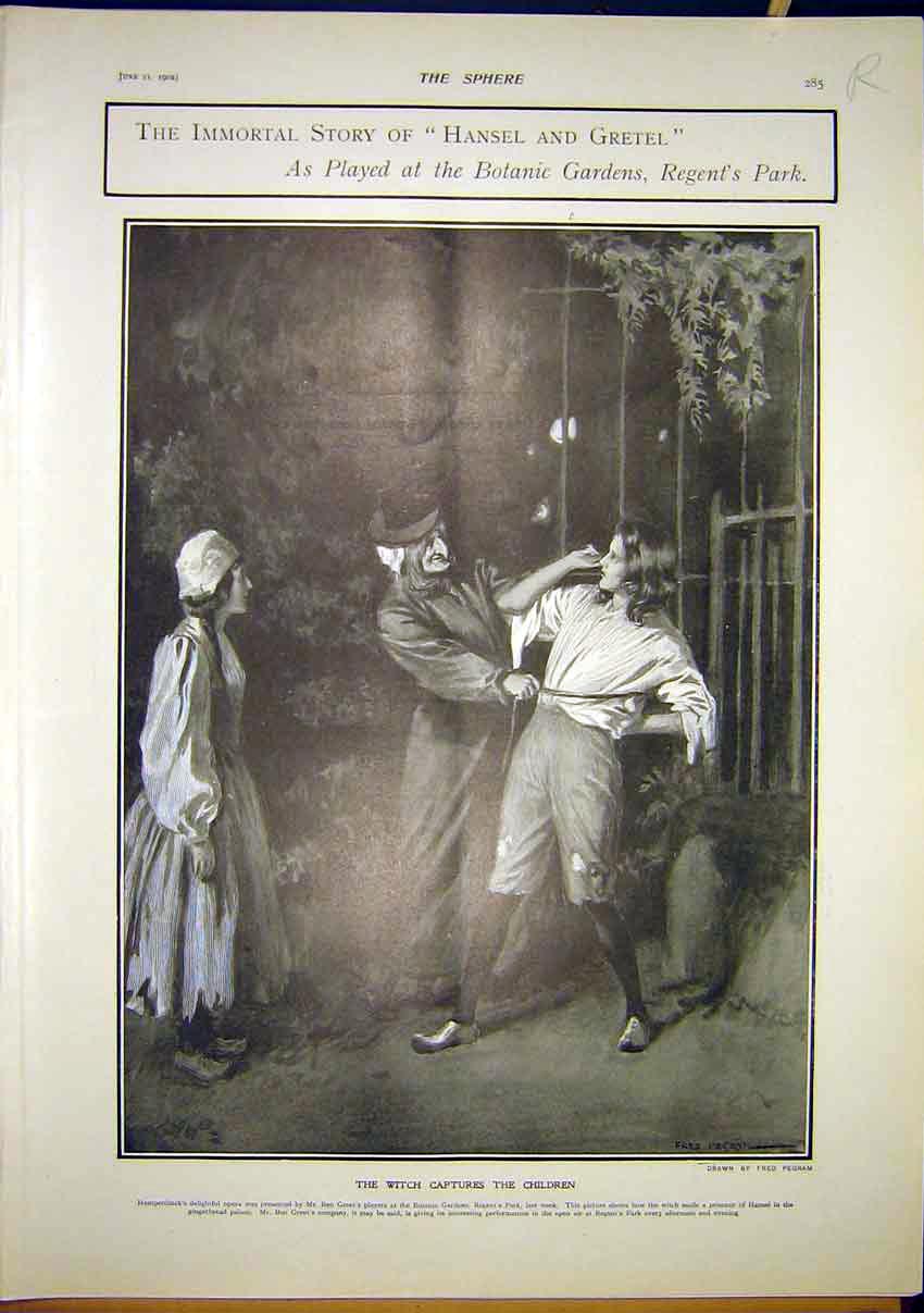 Original Old Antique Print Theatre Hansel Gretel Pelee St Pierre Volcano 1902
