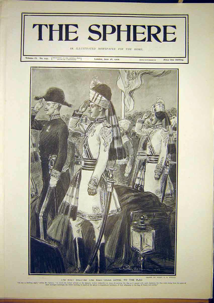 Old Antique Print India Loyal Flag Salute East West Aldershot Review 1902 20th