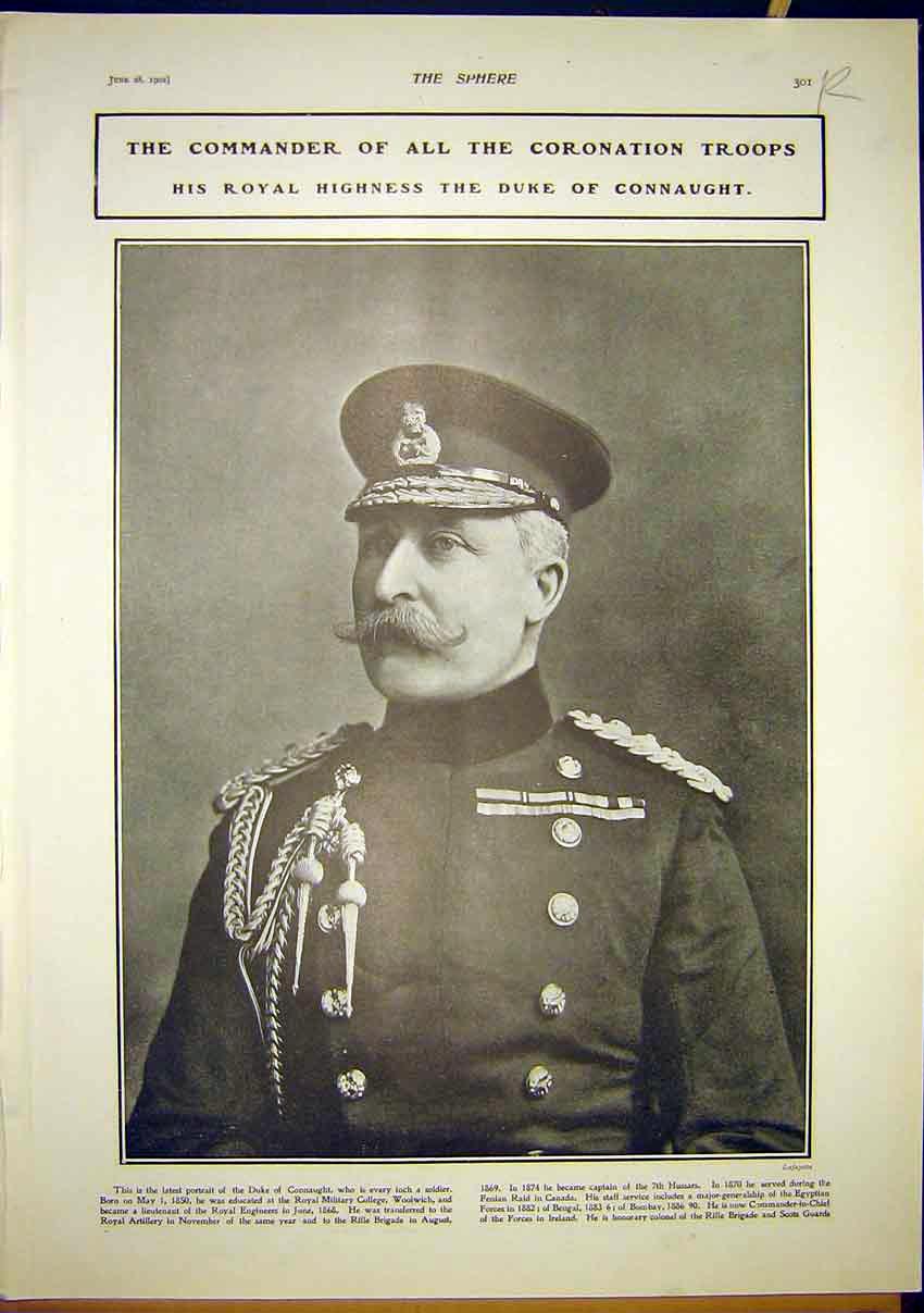 Original Old Antique Print Duke Connaught Portrait Naval Review Hms Howe 1902