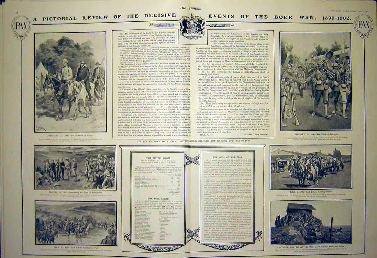 Original Old Antique Print Africa Boer War Peace Ladysmith Pretoria De Wet 1902