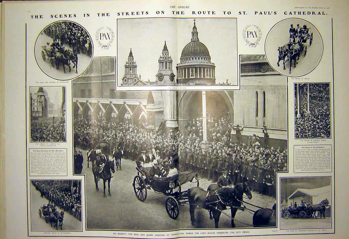 Old Antique Print St Paul'S Cathedral Procession London King Queen 1902 20th