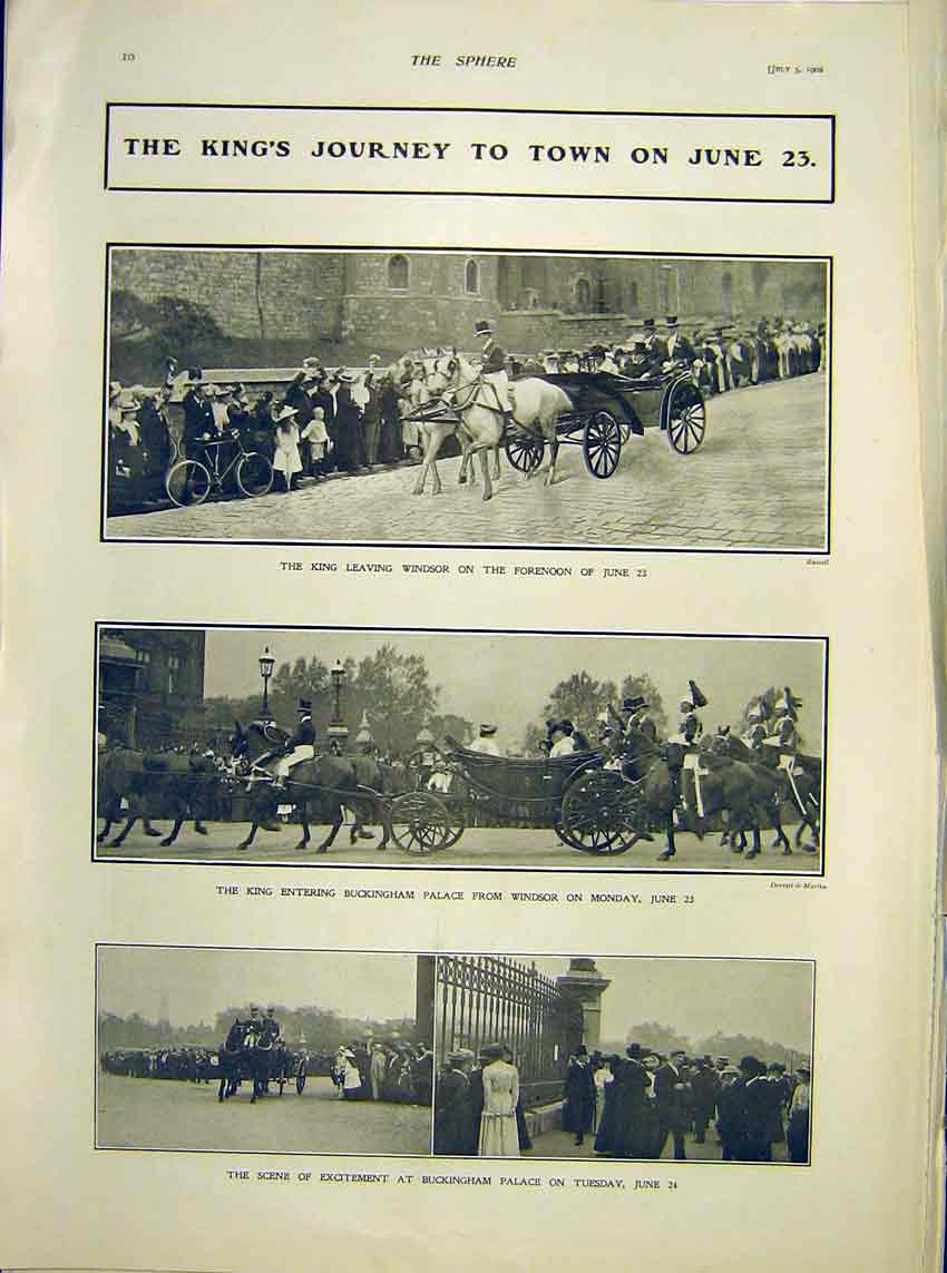 Original Old Antique Print King Windsor Buckingham Palace Procession 1902 20th