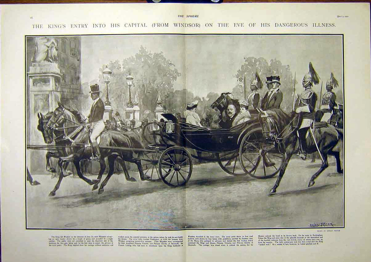 Original Old Antique Print King Ballater Braemar Homburg Burma Coronation 1902