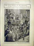 Original Old Antique Print Guildhall King Guests Connaught London Dinner 1902