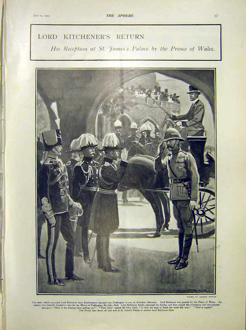 Original Old Antique Print Kitchener St James'S Palace Prince Wales 1902 20th