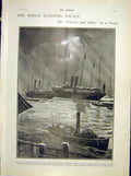 Original Old Antique Print King Floating Palace Victoria Albert Yacht Storm 1902