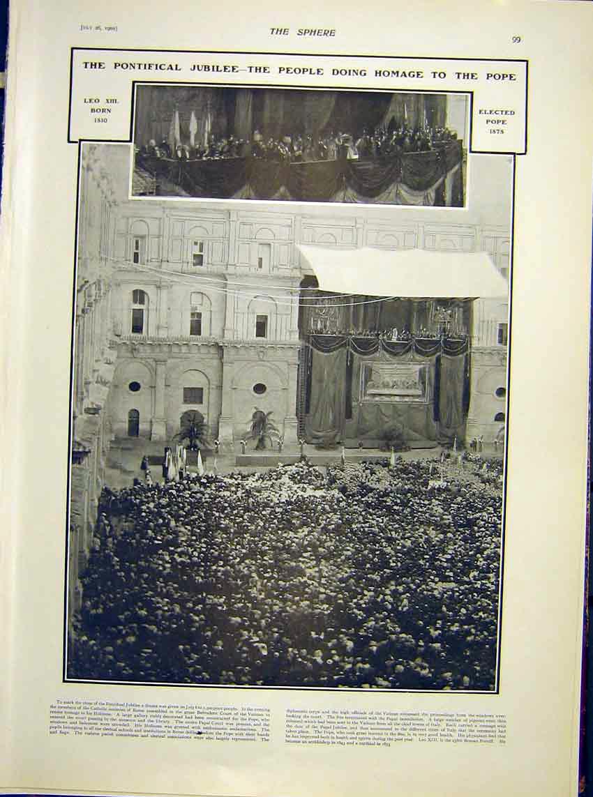 Original Old Antique Print Pontifical Jubilee Pope Leo Xiii Rome Italy 1902 20th
