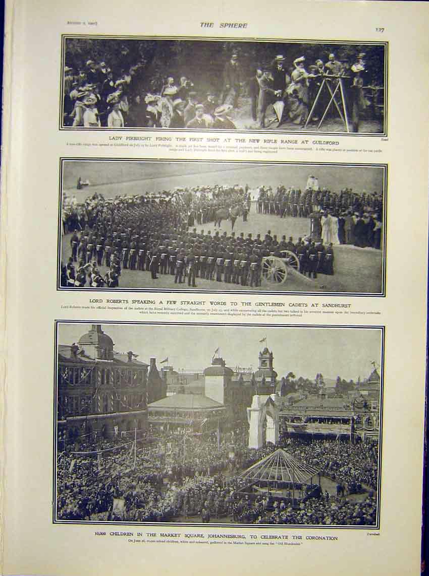 Original Old Antique Print Rifle Guildford Roberts Sandhurst Johannesburg 1902