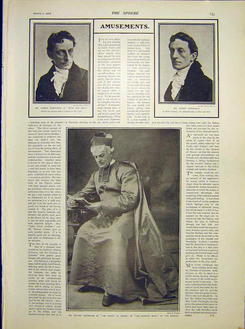 Original Old Antique Print Portrait Actor Robertson Bourchier Theatre 1902 20th