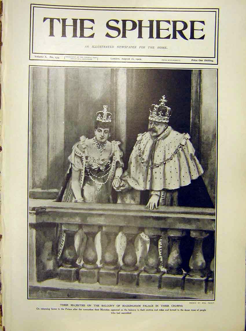 Original Old Antique Print King Queen Buckingham Palace Crown Coronation 1902