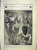 Original Old Antique Print Queen Alexandra Coronation Crown Regalia Doctor 1902