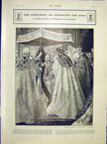 Original Old Antique Print Ceremony King Annointing Westminster Abbey 1902 20th
