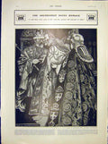 Original Old Antique Print Archbishop Westminster Abbey Coronation King Homage