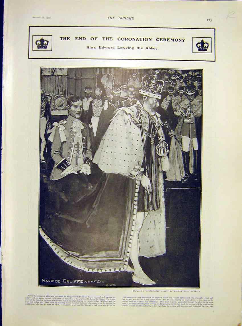 Original Old Antique Print Coronation Ceremony Abbey Royal Carriage 1902 20th