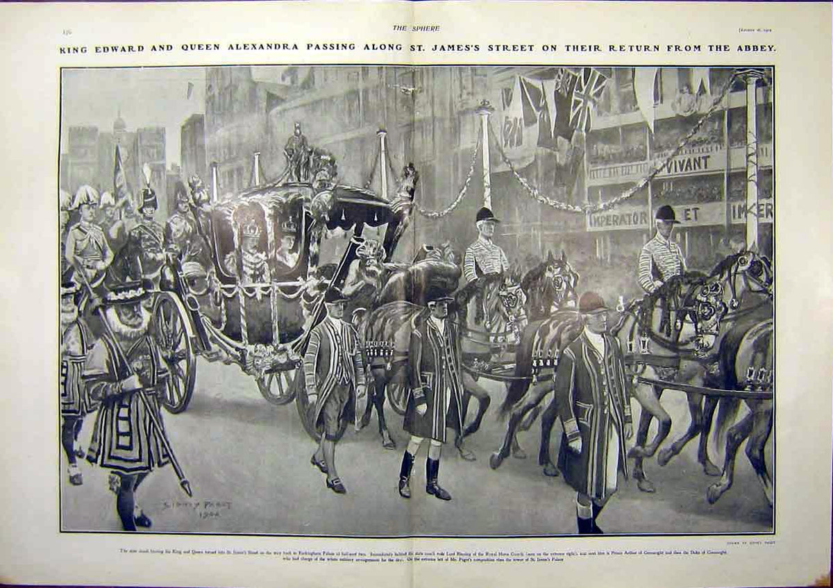 Original Old Antique Print King Edward Queen Alexandra Abbey Coronation 1902