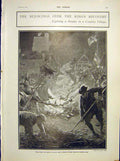 Original Old Antique Print King Recovery Bonfire Country Village 1902 20th