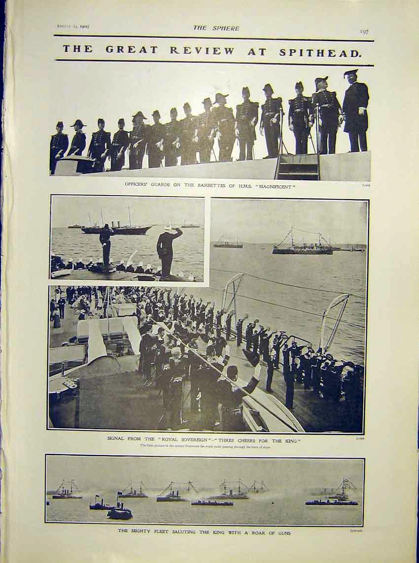 Old Antique Print Review Spithead Officer Guard Hms Magnificent Ship 1902 20th