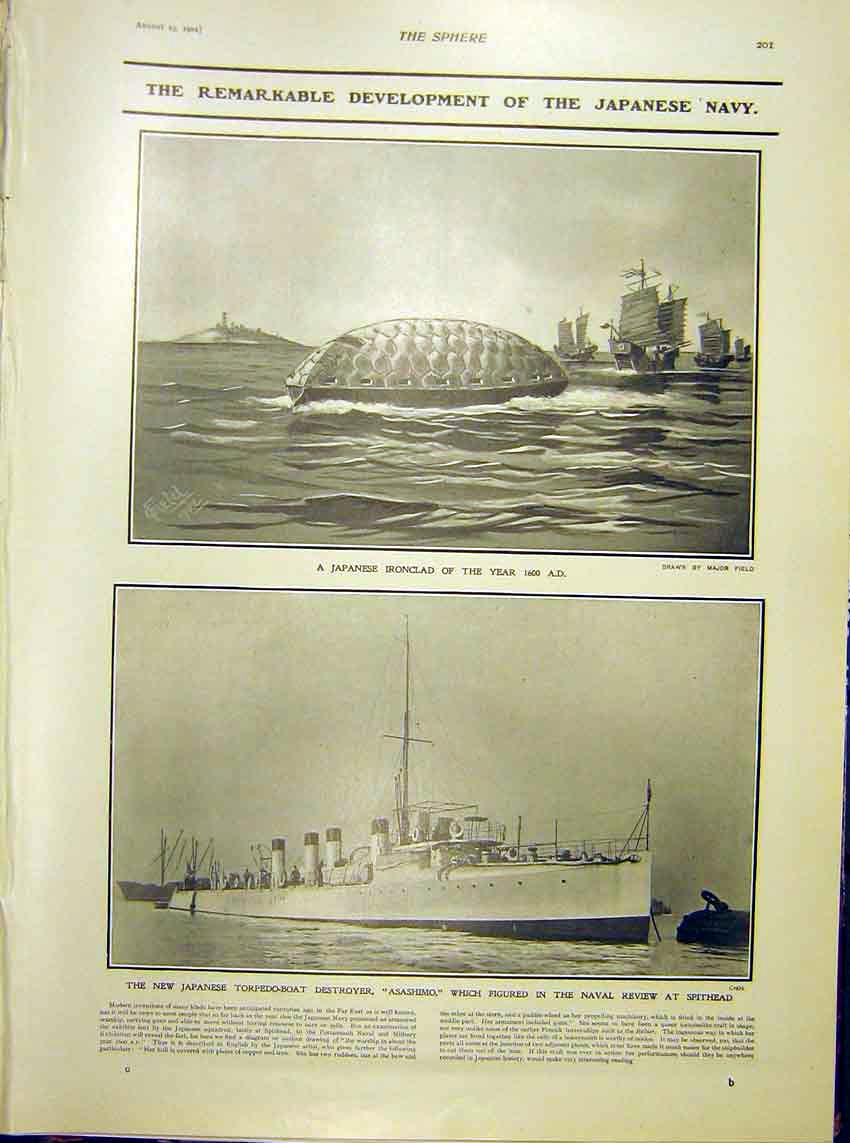 Original Old Antique Print Japanese Navy Ironclad Torpedo Boat Asashimo 1902