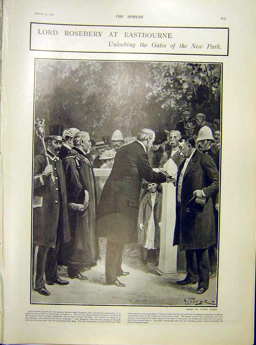 Original Old Antique Print Lord Roseberry Eastbourne Hampden Park 1902 20th