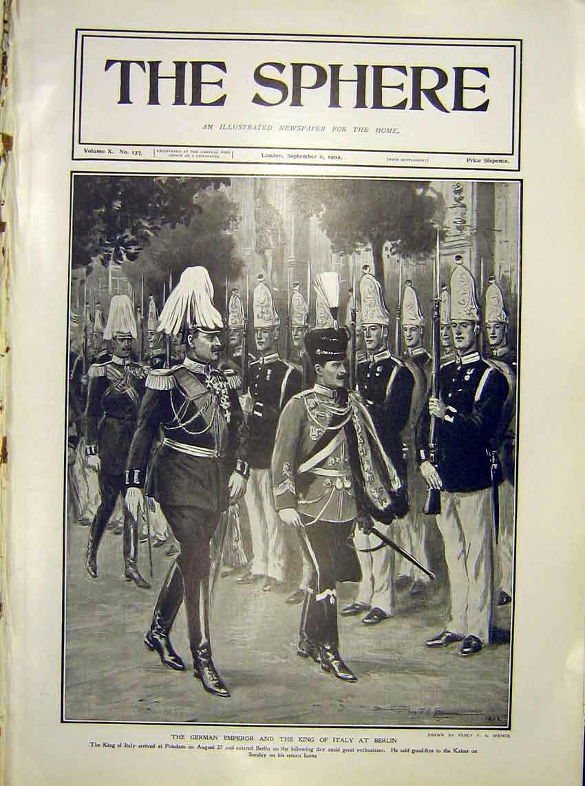 Original Old Antique Print German Emperor King Italy Berlin Germany Potsdam 1902