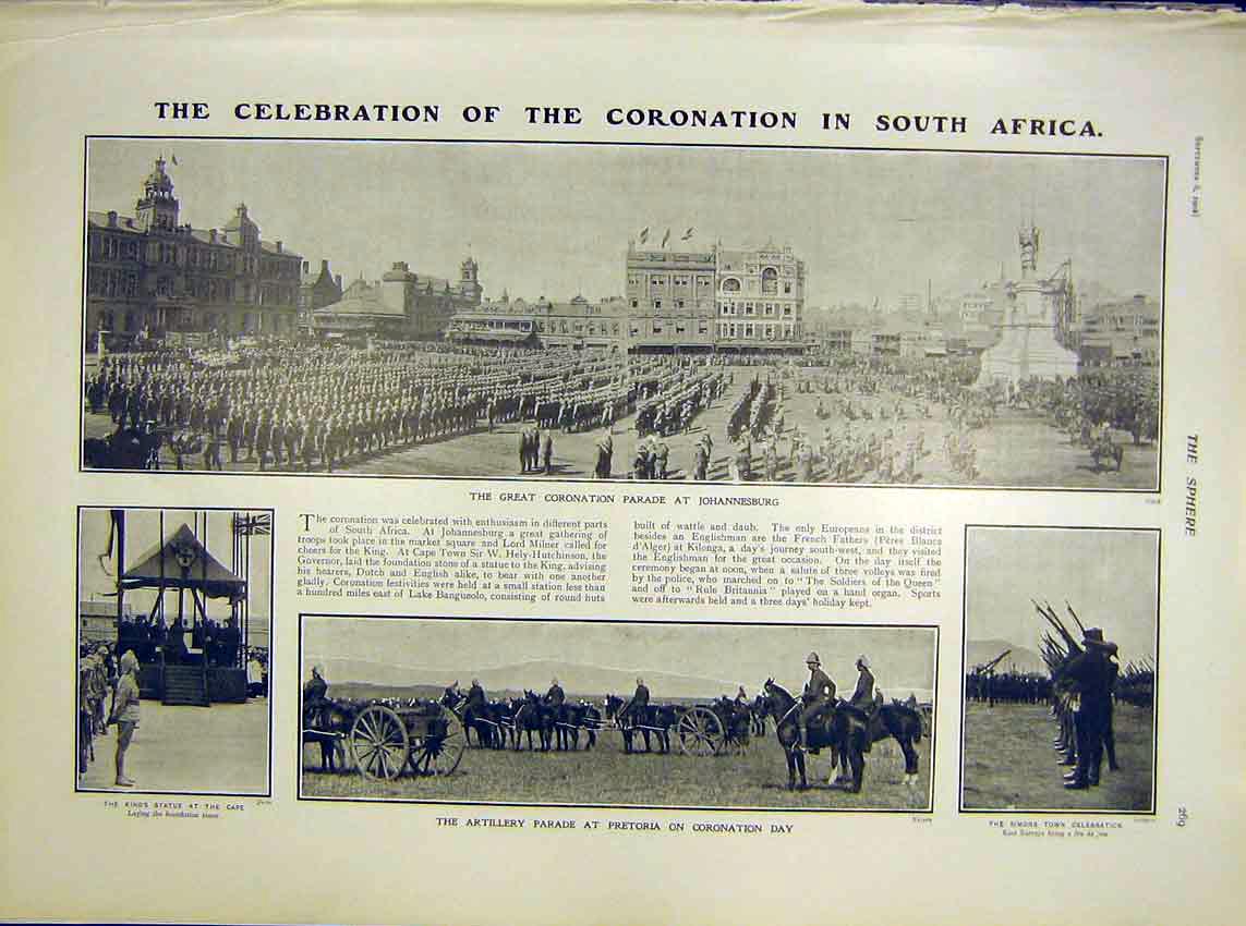 Original Old Antique Print Coronation Africa Johannesburg Parade Pretoria 1902