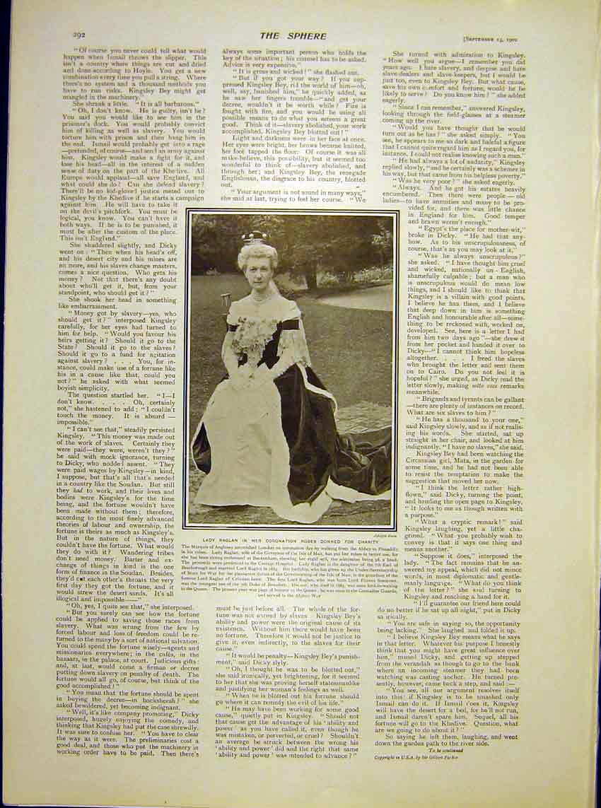 Original Old Antique Print Portrait Lady Raglan Coronation Robes 1902 20th