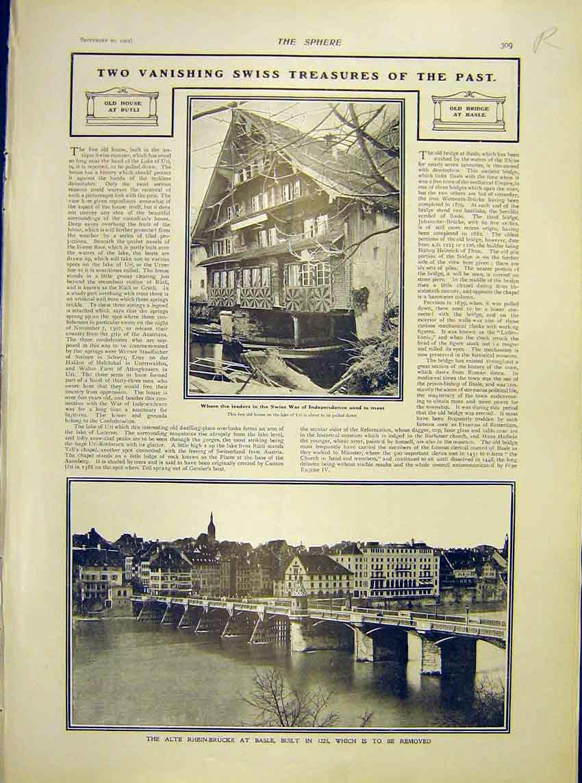 Original Old Antique Print Swiss Treasure Basle Locomotive Stephenson 1902 20th
