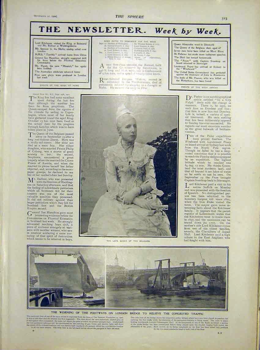Original Old Antique Print Queen Belgians London Bridge Traffic Congestion 1902