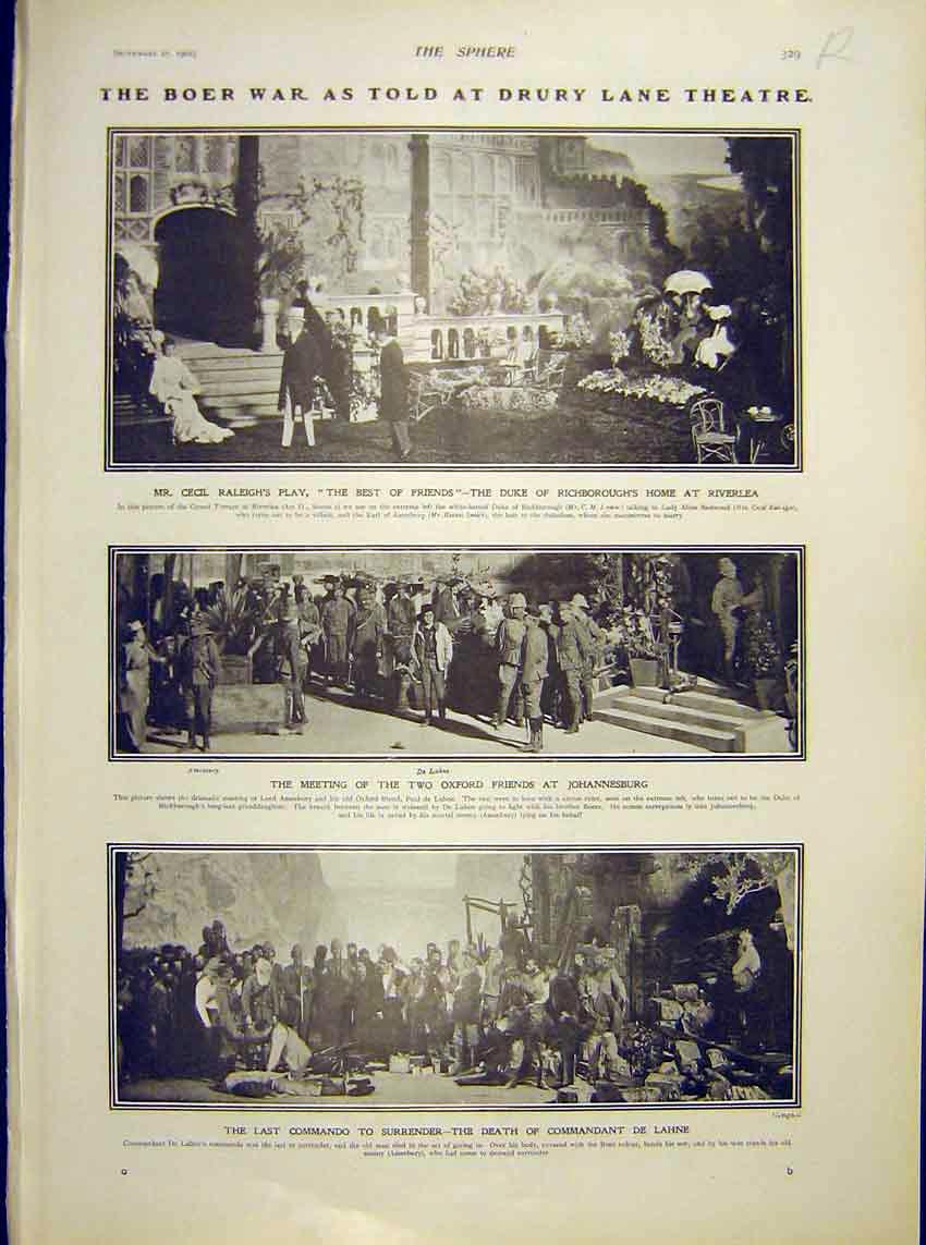 Old Antique Print Boer War Drury Lane Theatre Venezuela Revolution 1902 20th