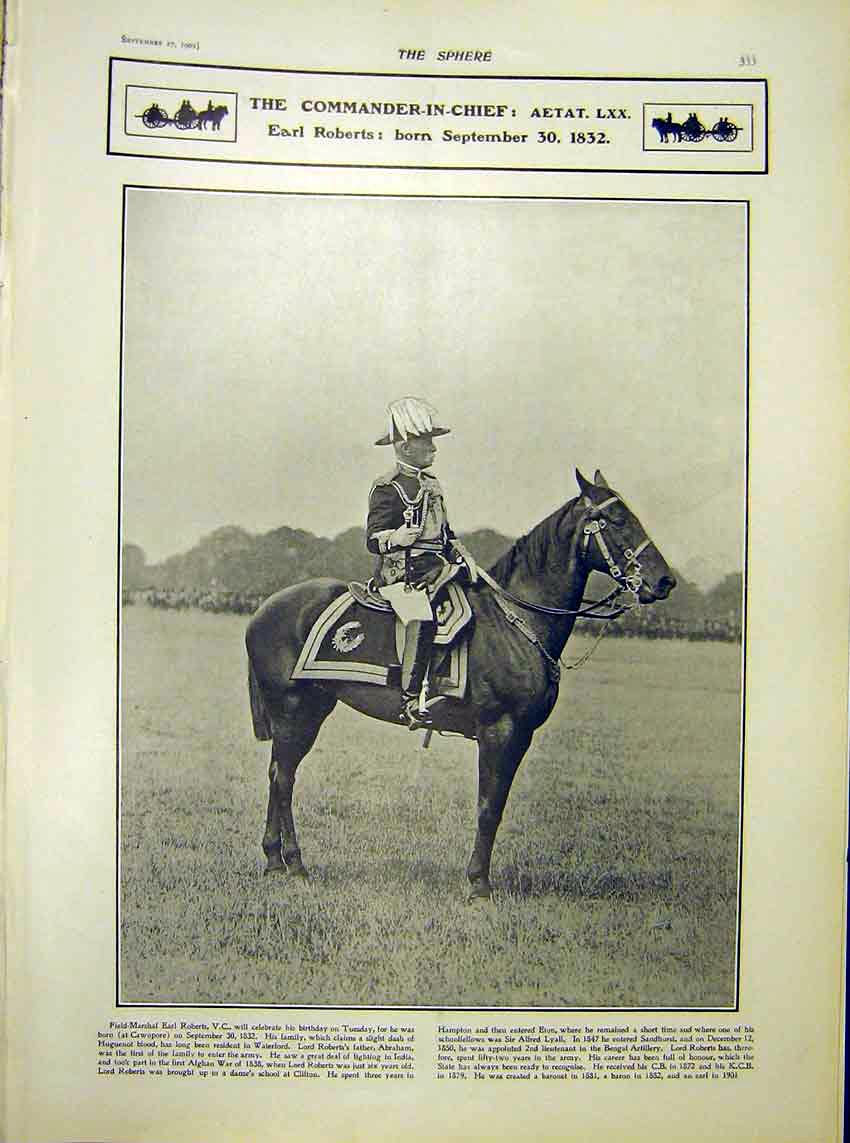 Original Old Antique Print Earl Roberts Commander-In-Chief Field-Marshall 1902