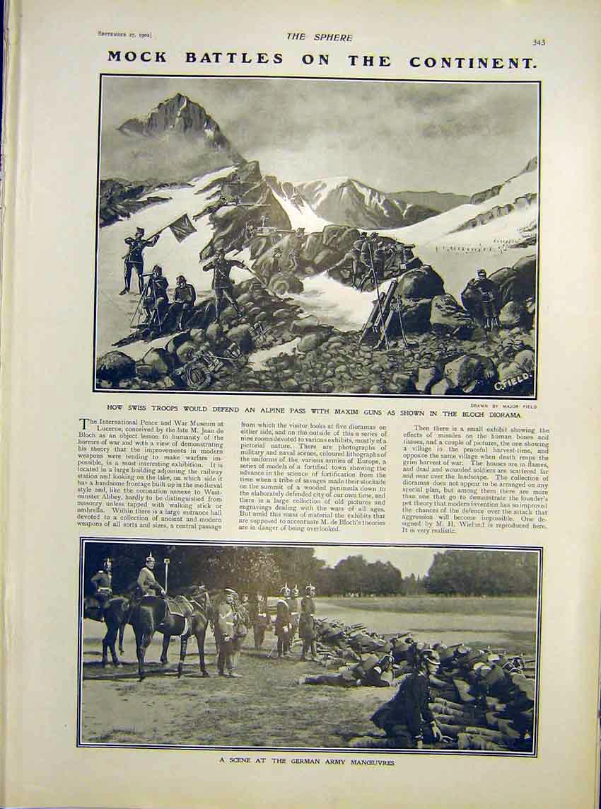 Original Old Antique Print Mock Battles Swiss Troops German Army Manoeuvres 1902