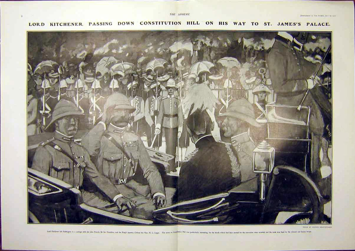 Original Old Antique Print Kitchener England Paddington Constitution Hill 1902