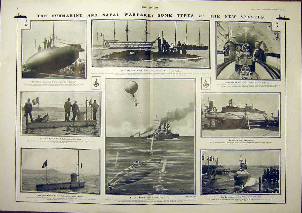 Original Old Antique Print Submarine Naval Warfare Vessels Navy Torpedo 1902