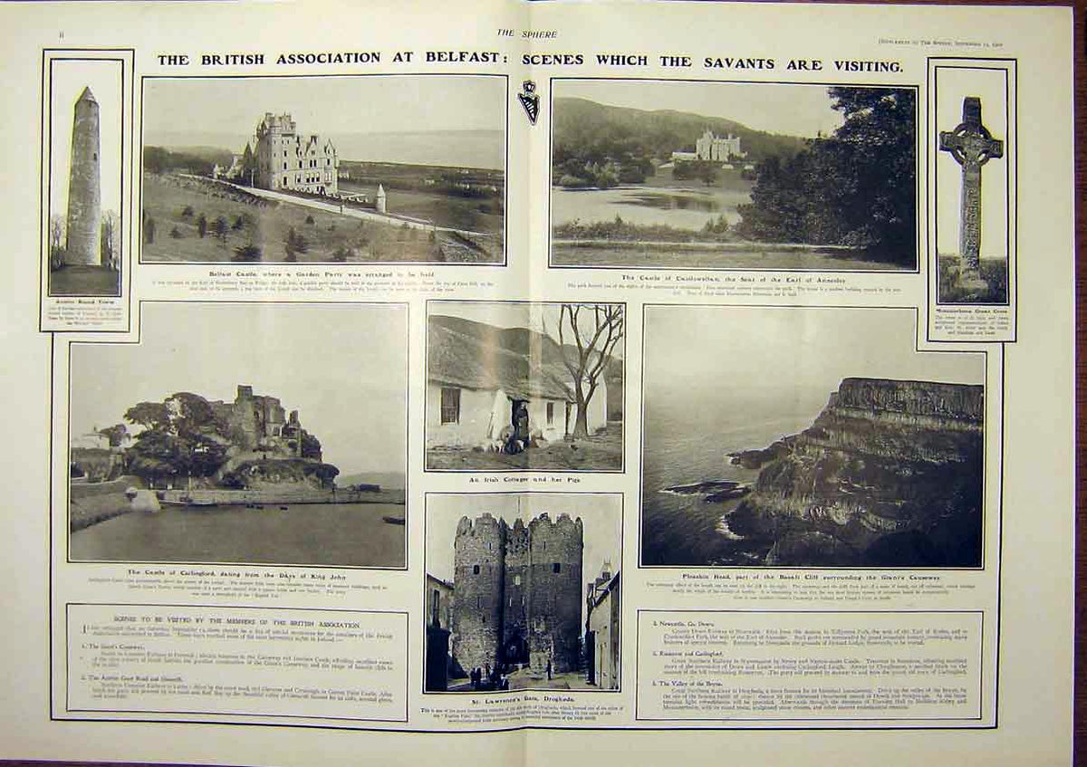 Old Antique Print British Association Belfast Ireland Savants Castle 1902 20th