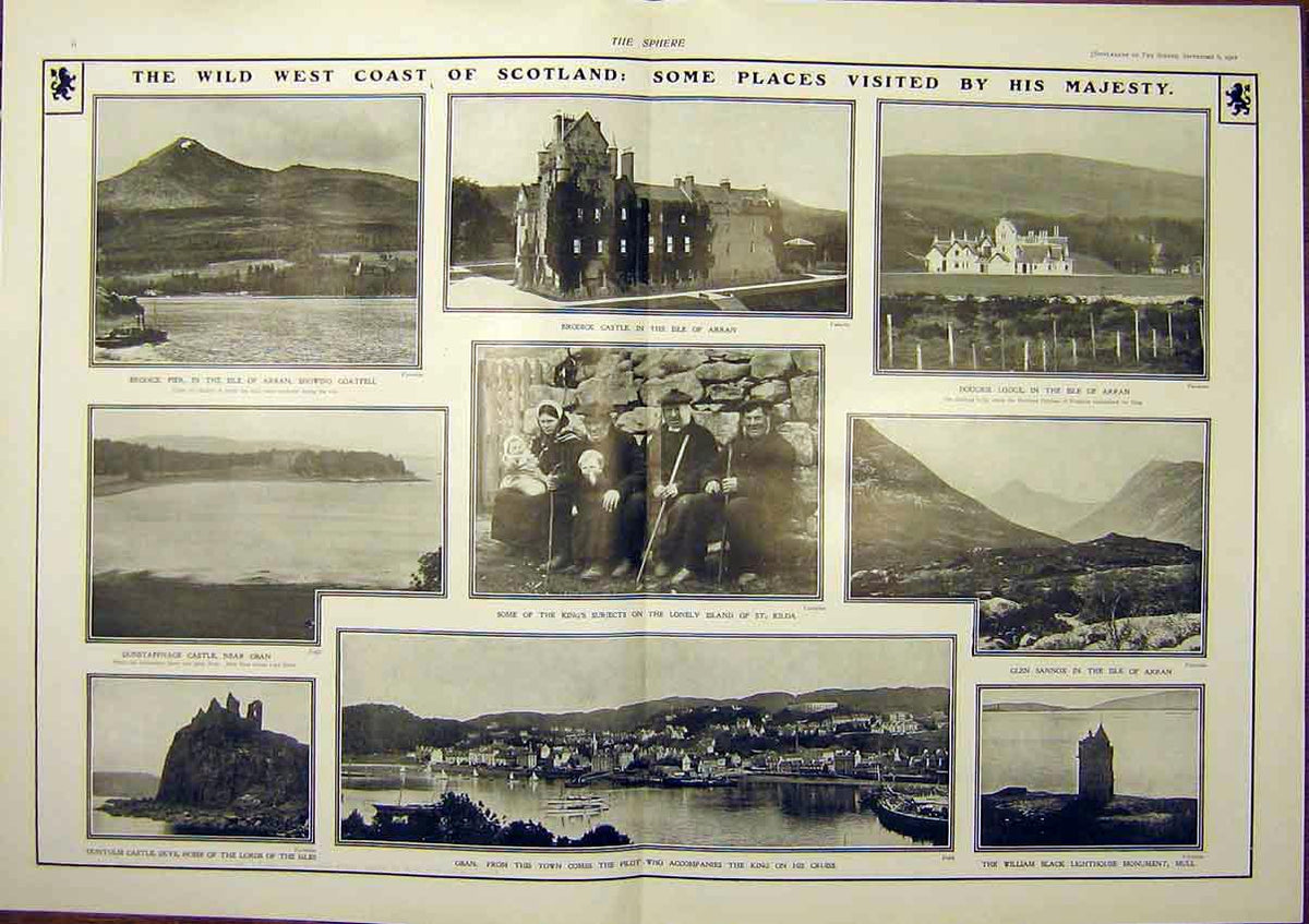Original Old Antique Print King Coast Scotland Brodick Castle Lodge Arran 1902