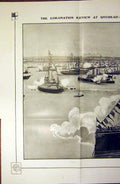 Original Old Antique Print Coronation Review Spithead Salute Royal Yacht 1902